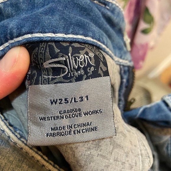 Silver Light Wash Ripped Jeans with Floral Lace, W25 x L31 - Picture 2 of 2